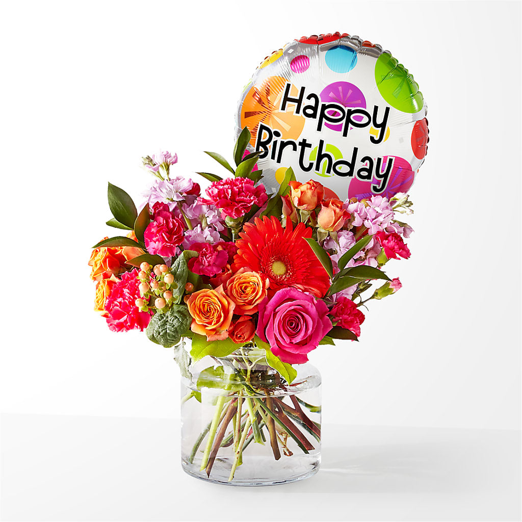 Fiesta Bouquet with Birthday Balloon – Jax Flowers Corp, Orange Park FL