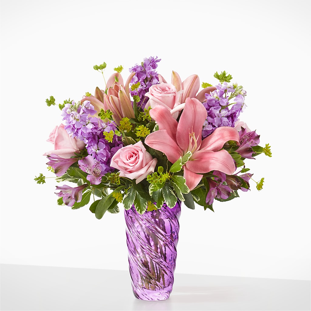 Precious Petals Bouquet with Luxe Swirl Vase – Jax Flowers Corp, Orange Park FL